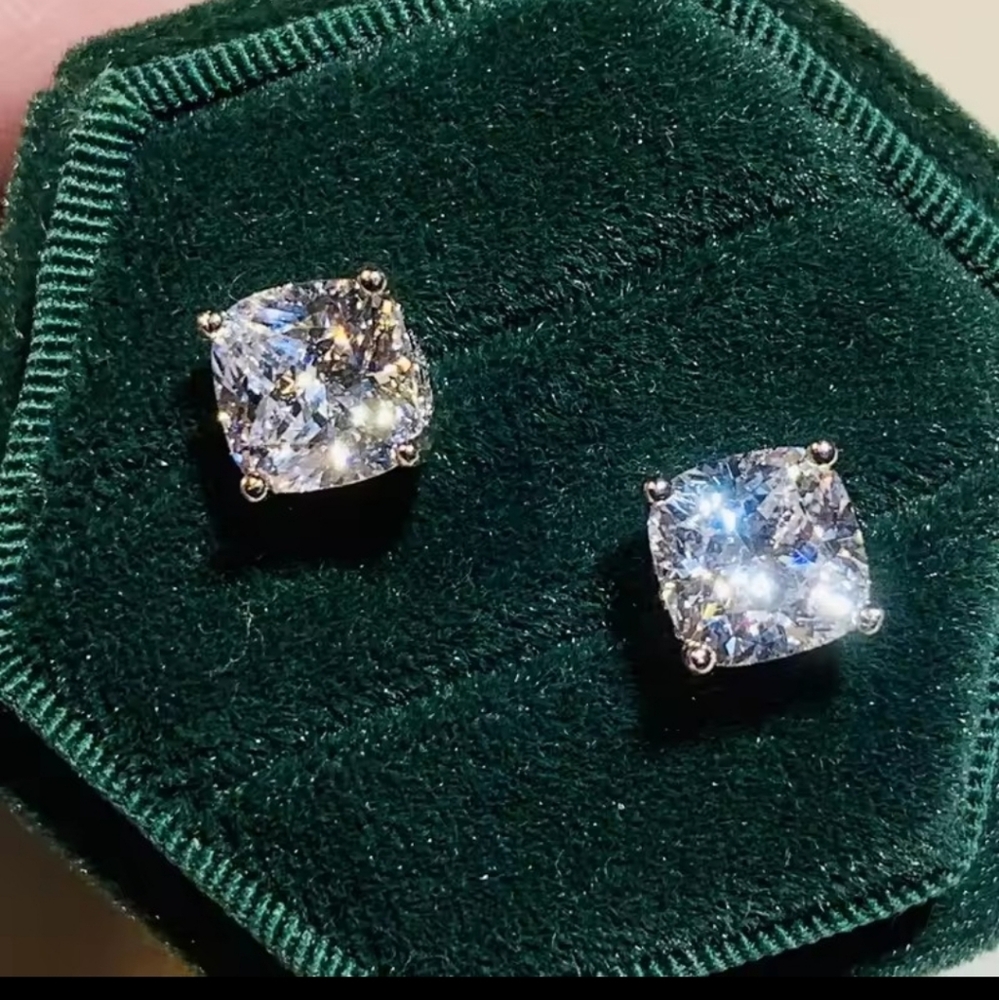 Price Dropped   8CTW Cushion Cut Simulated Diamond Studs 925 Sterling Silver